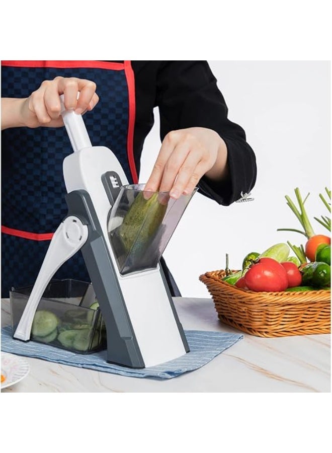 قطاعة ماندولين ٥×١، آمنة للتقطيع، متعددة الوظائف وقابلة للتعديل لتقطيع الخضراوات في المطبخ، آلة لتقطيع البطاطس والبصل والجزر والخيار والفواكه الصغيرة للطبخ - Image 5